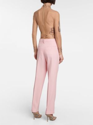 Proste spodnie wełniane slim fit Burberry różowe