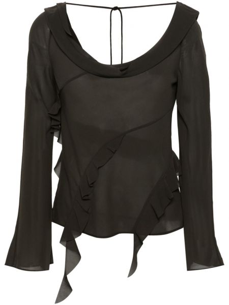 Прозрачна блуза с волани от креп Acne Studios сиво