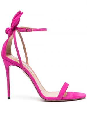 Sandale cu funde din piele de căprioară Aquazzura roz
