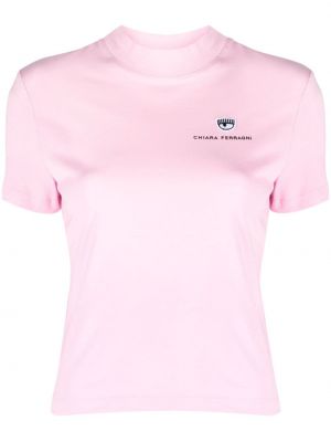 Bavlněné tričko s výšivkou Chiara Ferragni růžové
