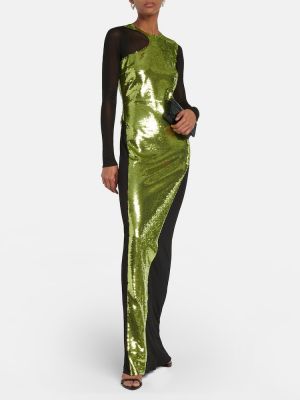 Tylové dlouhé šaty s flitry Tom Ford zelené