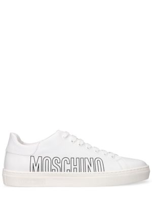 Sneakerși din piele cu imagine Moschino alb