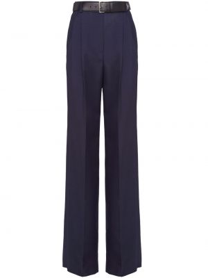 Mohérové vlněné rovné kalhoty Prada modré