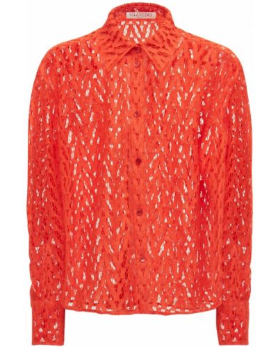 Koszula z wiskozy koronkowa Valentino pomarańczowa