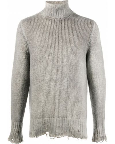 Пуловер с протрити краища Avant Toi сиво