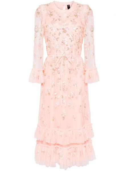 Midi suknele su blizgučiais iš tiulio Needle & Thread rožinė