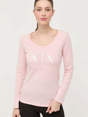 Bombažna majica z dolgimi rokavi z dolgimi rokavi Armani Exchange roza