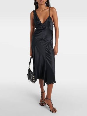 Svilena midi haljina Isabel Marant crna