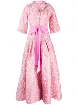 Коктейлна рокля на цветя с принт Baruni розово