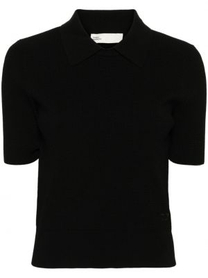 Megztas polo marškinėliai Tory Burch juoda