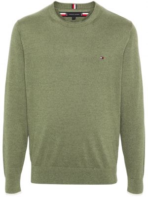 Памучен пуловер бродиран Tommy Hilfiger зелено