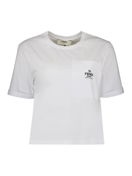 Haftowana koszulka z okrągłym dekoltem Fendi biała