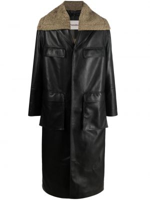 Palton din piele oversize din piele ecologică Nanushka negru