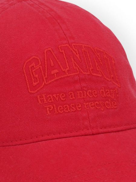 Haftowana czapka z daszkiem bawełniana Ganni czerwona