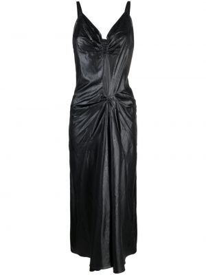 Saténové večerní šaty na zip s výstřihem do v Maison Margiela - černá