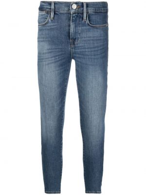 Skinny fit džinsai su nubrozdinimais Frame mėlyna