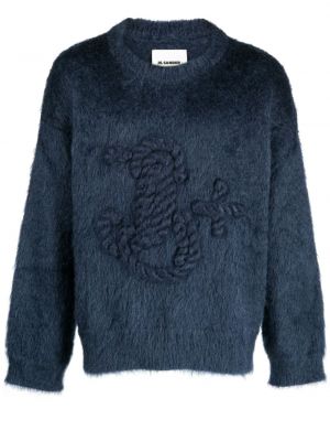Пуловер бродиран от мохер Jil Sander синьо