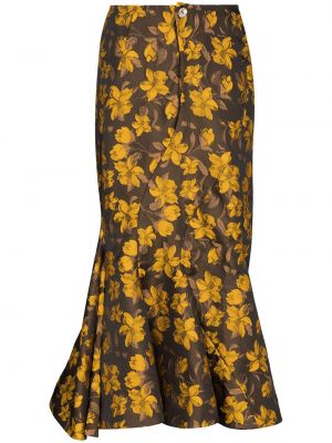 Falda midi de flores Yuhan Wang marrón