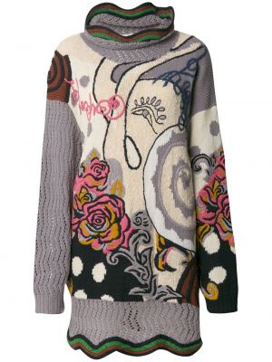 Плетен пуловер на цветя Kansai Yamamoto Pre-owned сиво