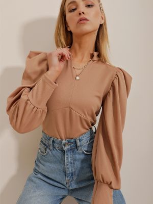 Плетена блуза Trend Alaçatı Stili бежово