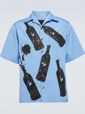 Bavlnená košeľa s potlačou Prada modrá
