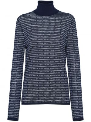 Žakardinis vilnonis megztinis Prada mėlyna