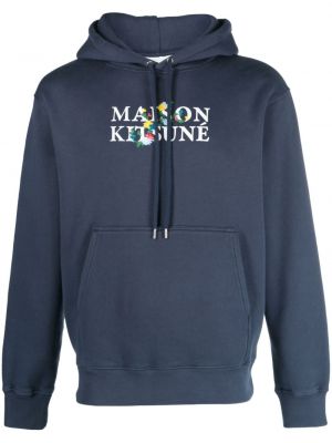 Pamučna hoodie s kapuljačom s printom Maison Kitsuné plava