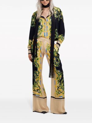 Květinové rovné kalhoty s potiskem Roberto Cavalli černé