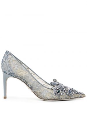 Полуотворени обувки с дантела с кристали René Caovilla