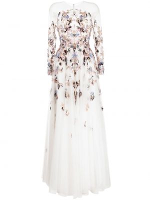Sukienka wieczorowa z koralikami tiulowa Saiid Kobeisy biała