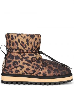 Členkové topánky s potlačou s leopardím vzorom Dolce & Gabbana hnedá