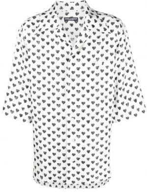 Svilena srajca s potiskom z vzorcem srca Dolce & Gabbana bela