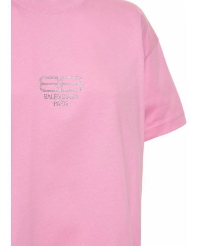 Bavlnené priliehavé tričko s potlačou Balenciaga ružová