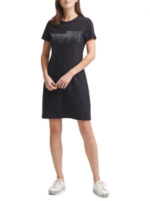 Платье мини с коротким рукавом с шипами Dkny черное