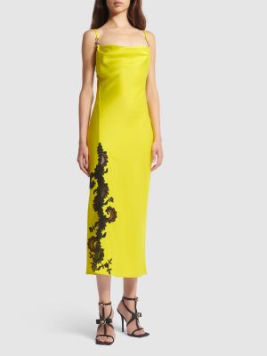 Vestido midi de raso de encaje Versace amarillo