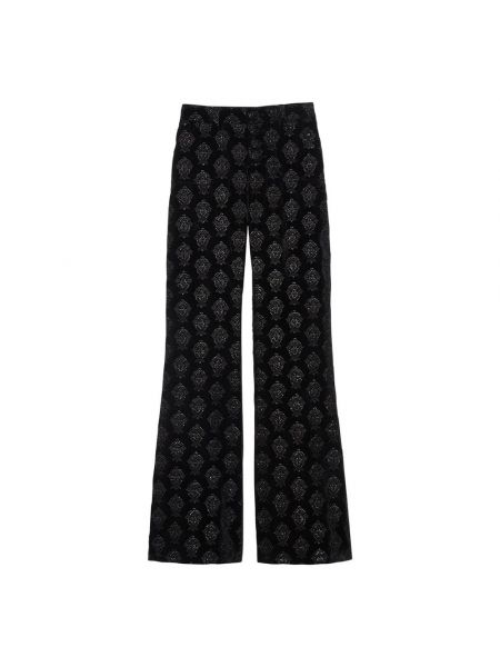 Welurowe haftowane spodnie Ines De La Fressange Paris czarne
