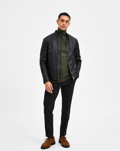 Klasický kožená bunda Selected Homme čierna