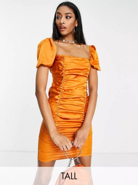 Атласное платье мини с квадратным вырезом Naanaa оранжевое