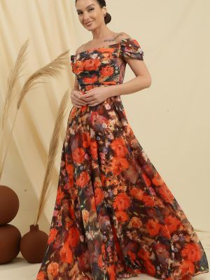 Drapované květinové šifonové dlouhé šaty By Saygı