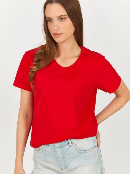 T-krekls ar v veida izgriezumu Armonika sarkans