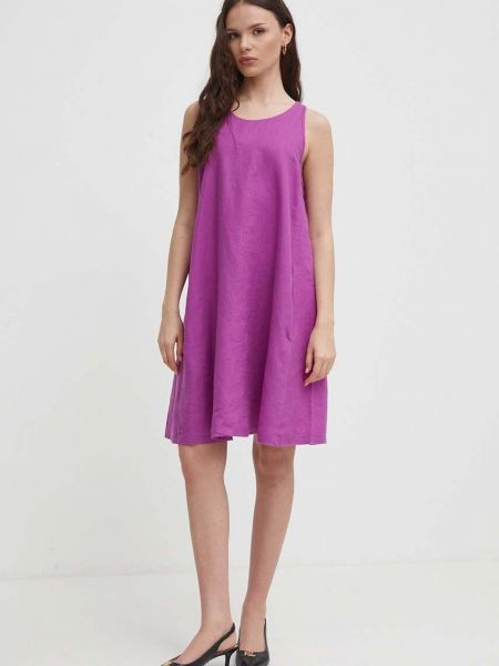 Lniana sukienka mini United Colors Of Benetton fioletowa