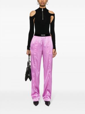 Jedwabne satynowe proste spodnie Tom Ford fioletowe
