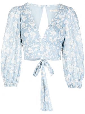 Trykt floral kort bluse Bec + Bridge blå