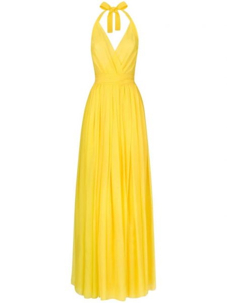 Plisuotas šilkinis vakarinė suknelė Dolce & Gabbana geltona