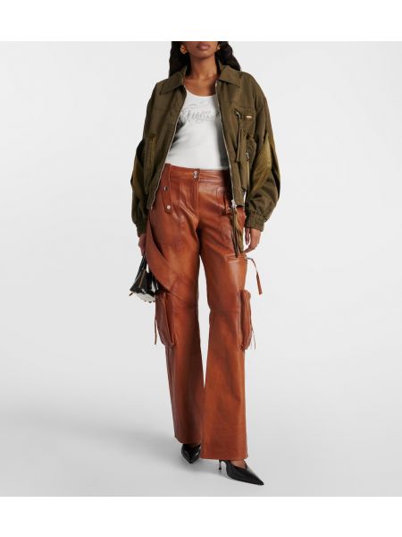 Кожаные брюки карго Blumarine коричневые