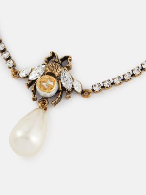 Rokassprādze ar pērļu ar kristāliem Gucci zelts