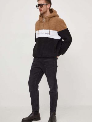 Pulover iz flisa s kapuco Calvin Klein Jeans črna