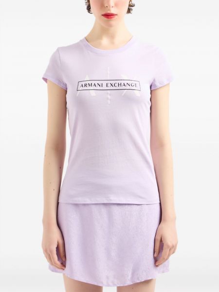 Raštuotas medvilninis marškinėliai Armani Exchange violetinė