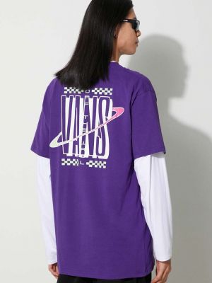 Bavlněné tričko s potiskem Vans fialové