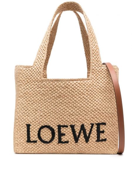 Shopper kabelka s výšivkou Loewe béžová